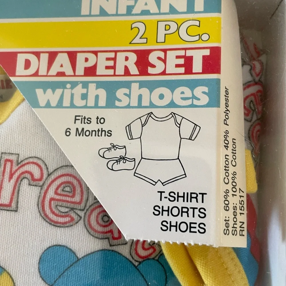 Vintage Babyfair Newborn Gift Set Yellow and White Three Piece Fits to 6 months